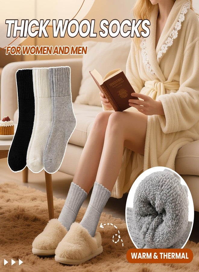 Eyean Merino Wool Socks Thermal Winter Ski Warm Thick Cozy Boot Hiking Socks for Women Men 3 Pairs (Black White Grey,Medium) - Image 3